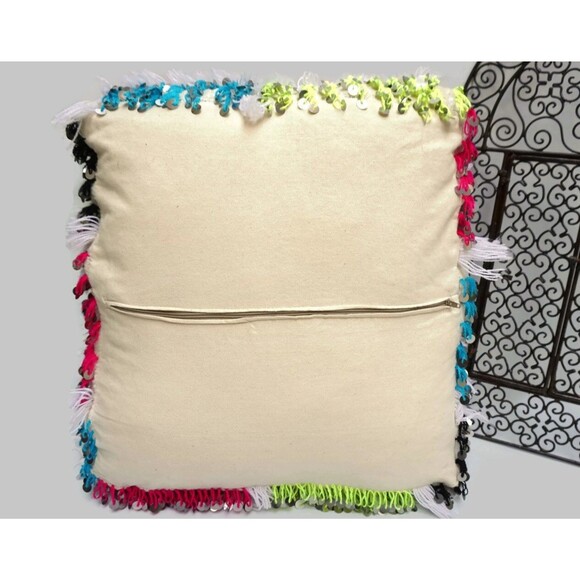 Handmade Moroccan Handira Pouf: Berber Wedding Blanket Ottoman 03YL0464 - Picture 6 of 6